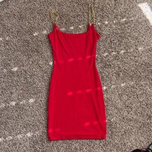 Windsor Red Mini Dress with Gold Chain Straps